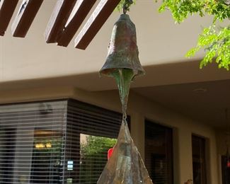 Vintage Paolo Soleri Arcosanti Cast Bronze Wind Chime Bell 4in Cone Tabs #2 Hang: 23 inches Bell: 4.25 inches.