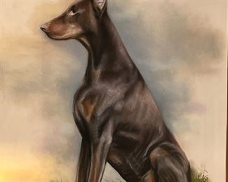 Original Art Pastel Doberman Pinscher Helen March Framed Painting Frame: 32 x 28in