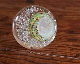 Studio Art Glass Paperweight Aquarium Fish Millefiori Murano 4 inches high