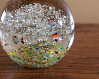 Studio Art Glass Paperweight Aquarium Fish Millefiori Murano 4 inches high