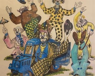 Signed Numbered George Crionas Clowning Around Lithograph Art Print Frame: 31x 26.5in
