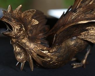 2pc Vintage Metal Fighting Roosters PAIR 10 inches high