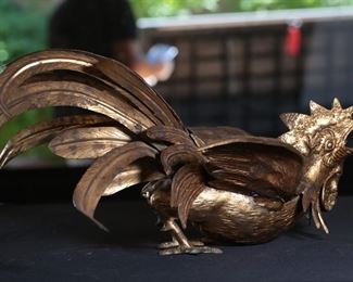 2pc Vintage Metal Fighting Roosters PAIR 10 inches high