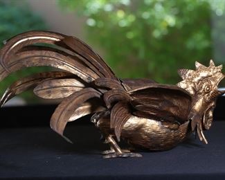 2pc Vintage Metal Fighting Roosters PAIR 10 inches high