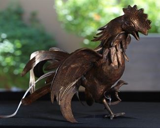 2pc Vintage Metal Fighting Roosters PAIR 10 inches high