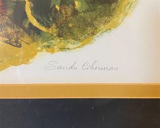 Signed Numbered Sandu Liberman Lithograph Shabbas Candles Judaica Art Print Frame: 27.5 x 24in