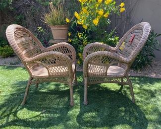 2pc All Weather Wicker Patio Chairs PAIR 36 x 30 x 29 HxWxD