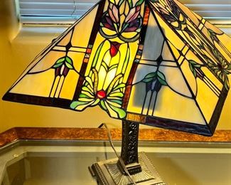 AS-IS 2pc Tiffany Style Slag Lamps PAIR 21 x 16.5 x 16.5in HxWxD