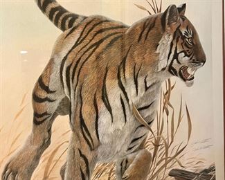 Signed/ Numbered John A. Ruthven Bengal Tiger Litho Print Frame: 40.5 x 33.in
