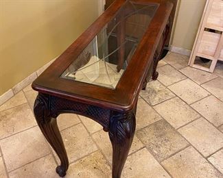 Wood Frame Glass Top Sofa Table 32 x 54 x 19in