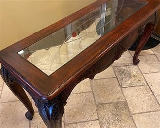 Wood Frame Glass Top Sofa Table 32 x 54 x 19in