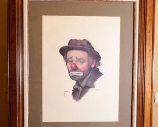 Signed Numbered Jim Howle Emmett Kelly Litho Print Framed Art Sad Clown Frame: 36 x 30in