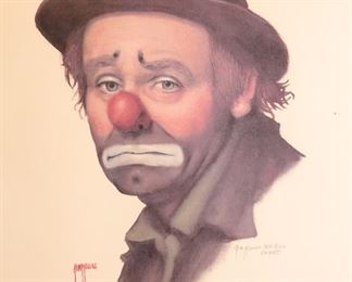 Signed Numbered Jim Howle Emmett Kelly Litho Print Framed Art Sad Clown Frame: 36 x 30in