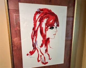 1970s Red Head Woman Art Print Framed Frame: 36 x 28in