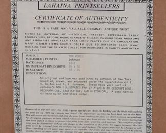 Johnsons Map of The World Framed Art 28 x 34in