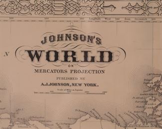 Johnsons Map of The World Framed Art 28 x 34in