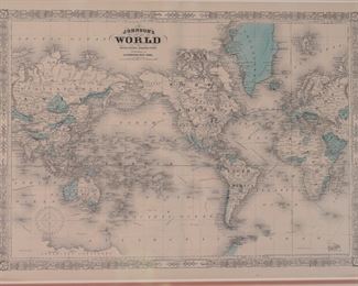 Johnsons Map of The World Framed Art 28 x 34in