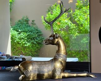 Large Brass Deer Statue Sculpture 22.5 inches high.