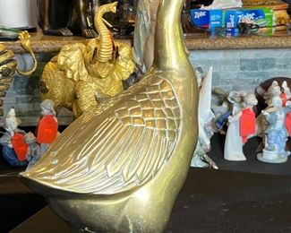 Large Brass Duck Sculpture 17.75 inches high.