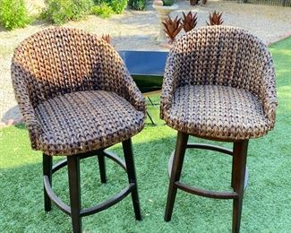 2pc Pottery Barn Seagrass Swivel Bar Stools Pair 42 x 22 x 22 seat height 30 inches
