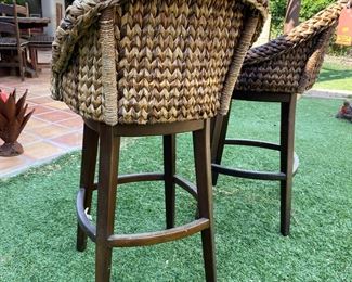2pc Pottery Barn Seagrass Swivel Bar Stools Pair 42 x 22 x 22 seat height 30 inches