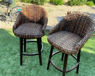 2pc Pottery Barn Seagrass Swivel Bar Stools Pair 42 x 22 x 22 seat height 30 inches