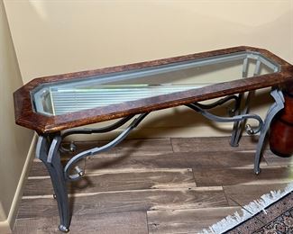 Iron Wood Glass Slender Console Table 30 x 55 x 17.5in HxWxD