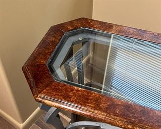 Iron Wood Glass Slender Console Table 30 x 55 x 17.5in HxWxD