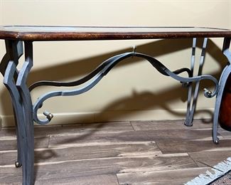 Iron Wood Glass Slender Console Table 30 x 55 x 17.5in HxWxD