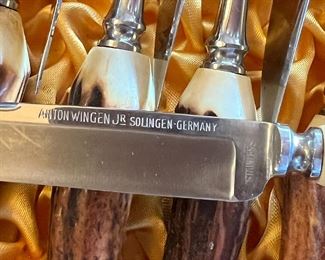 Stag Handle Fork & Knife Set Wingen Germany 16 pieces