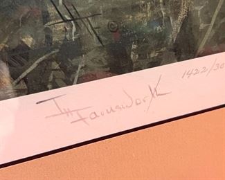 Signed Numbered Imogene Farnsworth White Jaguar Litho Framed Art Print Frame: 29x30in