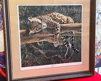 Signed Numbered Imogene Farnsworth White Jaguar Litho Framed Art Print Frame: 29x30in