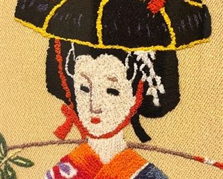 Japanese Woman Embroidery Kimono Framed Art Frame: 26 x 20