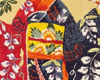 Japanese Woman Embroidery Kimono Framed Art Frame: 26 x 20