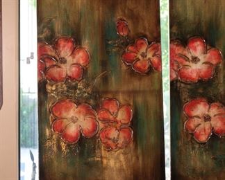 2PC Kirklands Acrylic Painting Red Poppies Decor Art PAIR 47 x 24in