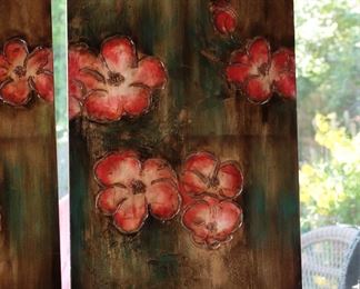 2PC Kirklands Acrylic Painting Red Poppies Decor Art PAIR 47 x 24in