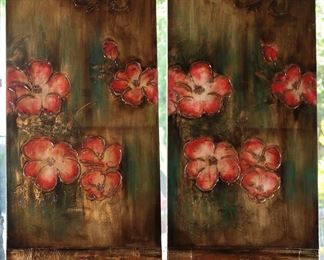 2PC Kirklands Acrylic Painting Red Poppies Decor Art PAIR 47 x 24in
