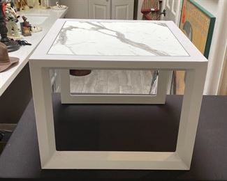 Vintage Modern Marble & Steel End Table Single 16 x 19.75 x 9.75in HxWxD