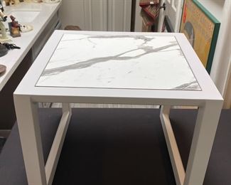 Vintage Modern Marble & Steel End Table Single 16 x 19.75 x 9.75in HxWxD