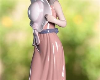 Lladro 5007 Bashful Girl With Hat Porcelain Figurine 9.5 inches high.