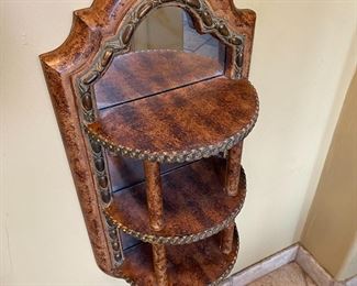 Hand Cared Wood Wall Shelf with Mirror Back 32 x 14 x 7.5in