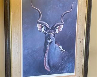 Signed Numbered Edward Bierly Litho Greater Kudu Lithograph Framed Art Print Frame:35.25 x 27.5in