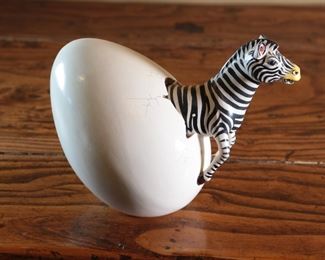 Lg Zebra Hatchling Mexican Folk Art Sculpture R. Miranda Mexico Egg Hatch 5.75 inches high.