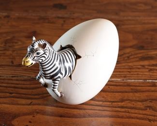 Lg Zebra Hatchling Mexican Folk Art Sculpture R. Miranda Mexico Egg Hatch 5.75 inches high.