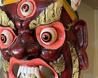 Bhairav Carved Wood Wall Hanging Mask 16 x 14 x 6in HxWxD