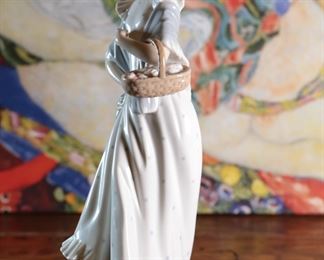 NAO by Lladro Woman with Flower Basket Porcelain Figurine 13 inches high