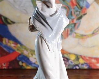 NAO by Lladro Woman with Flower Basket Porcelain Figurine 13 inches high