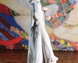 NAO by Lladro Woman with Flower Basket Porcelain Figurine 13 inches high