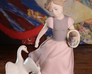 Nadal Spanish Porcelain 2301 Country Girl with Geese Porcelain Figurine 7.75 inches high.