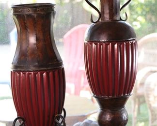 2pc Metal Decor Vases Largest: 27.5 inches high.
